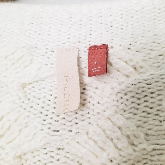 Anthropologie Pilcro Rolled Mock Neck Cable Knit Sweater Pullover, Ivory White S - Picture 10 of 16